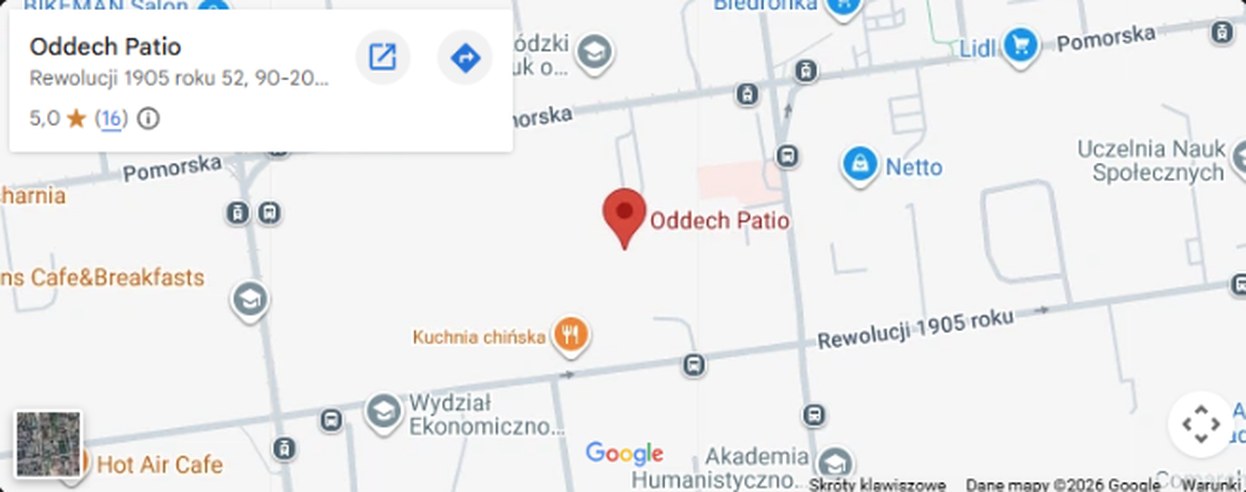 Mapa dojazdu do Oddech Patio, ul. Rewolucji 1905 r. 52